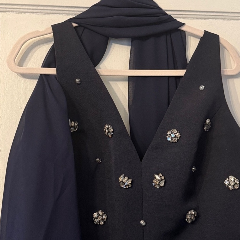 Amsale Navy Embellished Maxi Dress - Picture 4 of 12